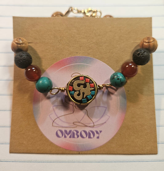Om Third Eye Bracalet with Tuquoise and Carnelian